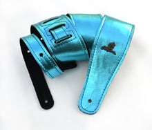 Load image into Gallery viewer, Magma Leathers 2.52" Delux Argentinean Leather Chamois Guitar Strap Cristal Metallic Turquoise (07MCR0T.)