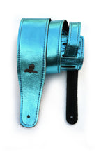 Load image into Gallery viewer, Magma Leathers 2.52" Delux Argentinean Leather Chamois Guitar Strap Cristal Metallic Turquoise (07MCR0T.)