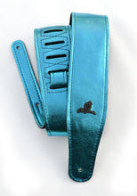 Load image into Gallery viewer, Magma Leathers 2.52" Delux Argentinean Leather Chamois Guitar Strap Cristal Metallic Turquoise (07MCR0T.)