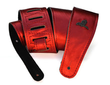 Load image into Gallery viewer, Magma Leathers 2.52" Delux Argentinean Leather Chamois Guitar Strap Cristal Metallic Red (07MCR01R.)
