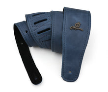 Load image into Gallery viewer, Magma Leathers 2.52" Delux Argentinean VINTAGE leather Guitar Strap Blue (07MV03.)