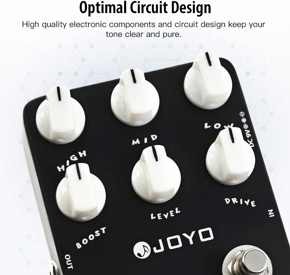 JOYO Metal Distortion Pedal with 3 Band EQ and Low-Mid-High Gain Boost for Electric Guitar Effect