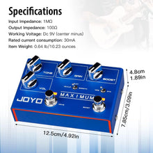 Load image into Gallery viewer, JOYO Brand R-05 Overdrive Pedal, Dual Channel, Blue - Electric Guitar Effects