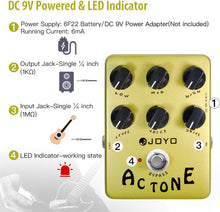 Load image into Gallery viewer, JOYO Distortion Vintage Tube AC30 Amp Simulator Pedal British Rock Sound for Electric Guitar Effect - Bypass (AC Tone JF-13)