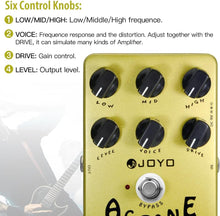 Load image into Gallery viewer, JOYO Distortion Vintage Tube AC30 Amp Simulator Pedal British Rock Sound for Electric Guitar Effect - Bypass (AC Tone JF-13)