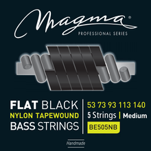 Load image into Gallery viewer, Magma Electric Bass Strings Medium - Flat Black Nylon Tapewound Strings - Long Scale 34" 5 Strings Set, .053 - .140 (BE505NB)