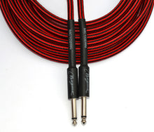 Load image into Gallery viewer, Magma Instrument Cable, 1/4" Right Angle Rean By Neutrix, Red and Black Tweed Cloth Jacket, 20 ft. (MC102RN)