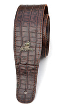 Load image into Gallery viewer, Magma Leathers 2.52" Delux Argentinean Leather Guitar Strap Crocodrile Brown (07MCO02.)