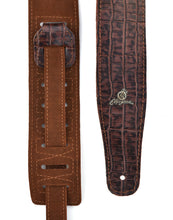 Load image into Gallery viewer, Magma Leathers 2.52" Delux Argentinean Leather Guitar Strap Crocodrile Brown (07MCO02.)
