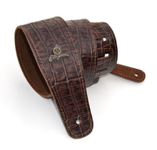 Load image into Gallery viewer, Magma Leathers 2.52" Delux Argentinean Leather Guitar Strap Crocodrile Brown (07MCO02.)