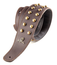Load image into Gallery viewer, Magma Leathers 2.52" Delux Argentinean Round black inlays leather Guitar Strap Brown (07MG02.)