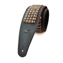 Load image into Gallery viewer, Magma Leathers 3.15" Delux Argentinean PYRAMID BRONZE COLOURED METAL INLAYS Brown Leather Guitar Strap (07MJ02B.)