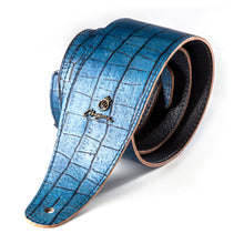 Load image into Gallery viewer, Magma Leathers 2.52" Delux Argentinean Leather Guitar Strap Iguana Light Blue (07ML03.)