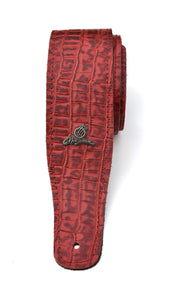 Magma Leathers 2.52" Delux Argentinean Leather Guitar Strap Crocodrile Red (07MCO05.)