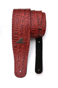 Magma Leathers 2.52" Delux Argentinean Leather Guitar Strap Crocodrile Red (07MCO05.)