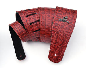 Magma Leathers 2.52" Delux Argentinean Leather Guitar Strap Crocodrile Red (07MCO05.)