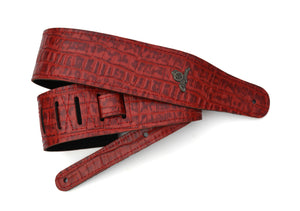 Magma Leathers 2.52" Delux Argentinean Leather Guitar Strap Crocodrile Red (07MCO05.)