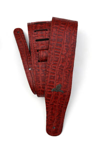 Magma Leathers 2.52" Delux Argentinean Leather Guitar Strap Crocodrile Red (07MCO05.)