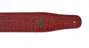 Magma Leathers 2.52" Delux Argentinean Leather Guitar Strap Crocodrile Red (07MCO05.)