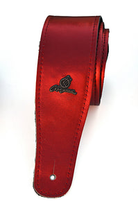 Magma Leathers 2.52" Delux Argentinean Leather Chamois Guitar Strap Cristal Metallic Red (07MCR01R.)