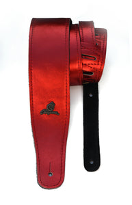 Magma Leathers 2.52" Delux Argentinean Leather Chamois Guitar Strap Cristal Metallic Red (07MCR01R.)