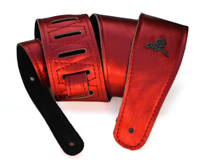 Magma Leathers 2.52" Delux Argentinean Leather Chamois Guitar Strap Cristal Metallic Red (07MCR01R.)