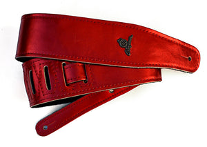 Magma Leathers 2.52" Delux Argentinean Leather Chamois Guitar Strap Cristal Metallic Red (07MCR01R.)