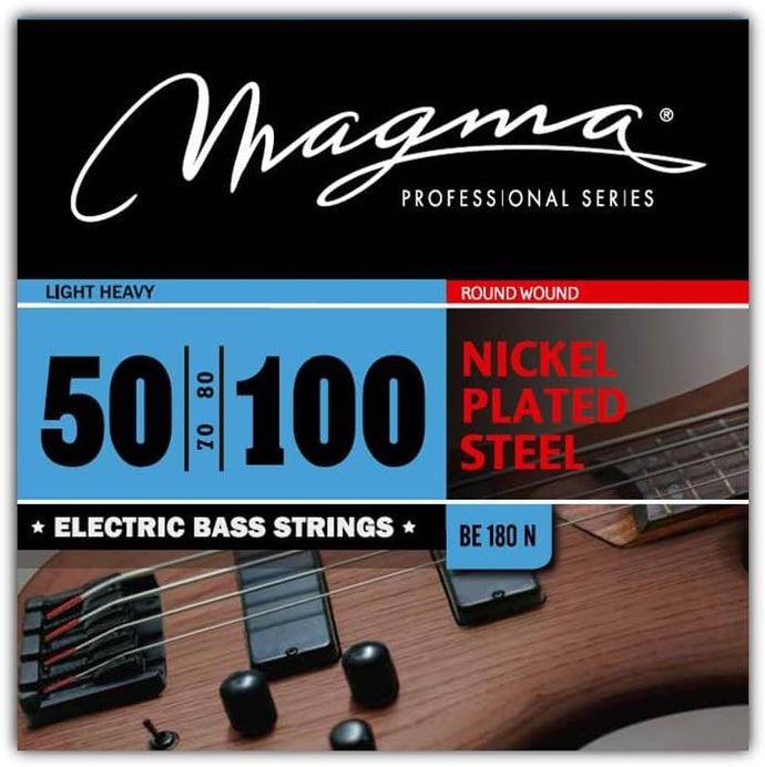 Magma Light Heavy Electric Bass Strings - Nickel Plated Steel, 50-100 Gauge Long Scale Strings - 34 inch Light Heavy Gauge 4 String Sets - String gauges: 50-70 - 80-100 (BE180N)