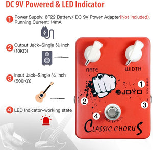 JOYO Chorus Pedal Crisp & Transparent Chorus Full Bodied Sounds and Deep-clear Tone for Electric Guitar Effect - True Bypass (JF-05)