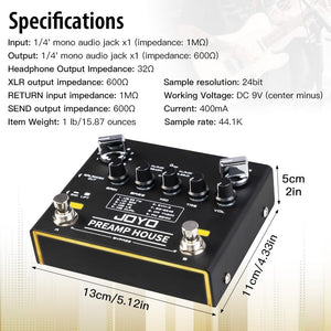 JOYO Cabinet Simulator Pedal Dual Channel with Clean and Distortion for Electric Guitar Effect (Preamp House R-15)