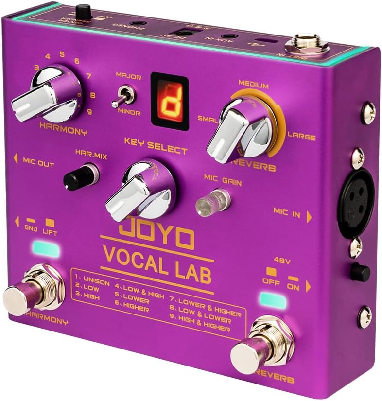 voice harmony pedal JOYO Vocal Harmony Pedal with 9 Vocal Harmony Effects, 12-Key, 3 Rever –  MAGMA STRINGS