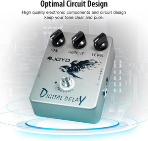 JOYO Digital Delay Effect Pedal for Electric Guitar & Bass Delay Time Range 25ms-600ms Sounds "Analog" Delay - True Bypass (JF-08)