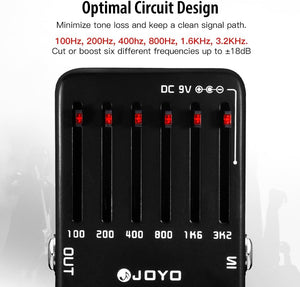 JOYO 6-Band EQ Pedal Electric Guitar Equalizer (100Hz 200Hz 400Hz 800Hz 1.6kHz 3.2kHz) Provides ±18dB for Each Band (JF-11)