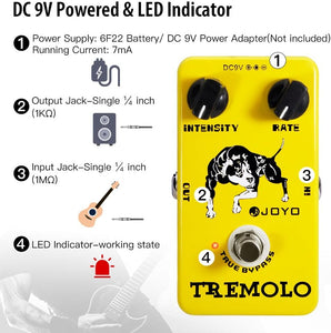 JOYO Tremolo Effect Pedal Beloved Old Amps Photoelectric Tube Circuitry Tremolo for Electric Guitar Effect - True Bypass (JF-09)