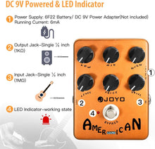 Load image into Gallery viewer, JOYO American Sound Amp Simulator Pedal of Fd 57 Deluxe Amplifier from Clean to Overdrive Sound for Electric Guitar Effect - Bypass (FBA-JF-14)
