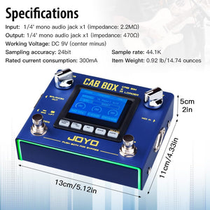 JOYO Cabinet Modeling and Power Amp Simulator Effect Pedal Supports Third Party IRs Loading for Electric Guitar & Bass (Cab-Box R-08)