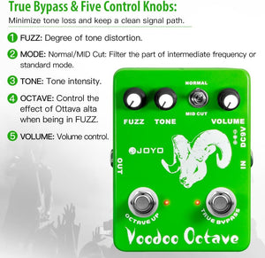 JOYO Octave Fuzz Pedal Germanium Fuzz 60's Rock Effect with "Mid-cut" for Electric Guitar - True Bypass (Voodoo Fuzz JF-12)