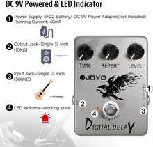 Load image into Gallery viewer, JOYO Digital Delay Effect Pedal for Electric Guitar &amp; Bass Delay Time Range 25ms-600ms Sounds &quot;Analog&quot; Delay - True Bypass (JF-08)
