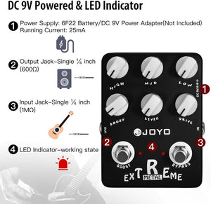 JOYO Metal Distortion Pedal with 3 Band EQ and Low-Mid-High Gain Boost for Electric Guitar Effect - Bypass (Extreme Metal JF-17)