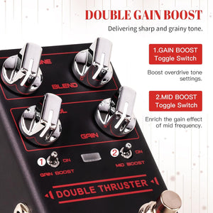 JOYO Bass Guitar Pedals High Gain Overdrive Effect Pedal with Independent Mid Frequency and Gain Boost for Bassist Electric Guitar Bass (DOUBLE THRUSTER R-28)