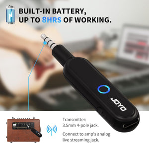 JOYO Wireless Audio Interface Transmitter and Receiver for Live Streaming Amplifier 3.5mm Stereo Recording and Playing with Phone Tablet & PC Background Music, with Type USB C & Lightning (JW-05R)