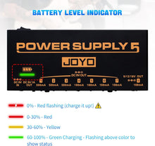 Load image into Gallery viewer, JOYO Built-in 4400mAh Rechargeable Battery Guitar Effect Pedal Power Supply 8 Outputs 9V 12V 18V (100mA, 500mA) Jacks &amp; 5V/1A USB Port (JP-05)
