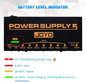 JOYO Built-in 4400mAh Rechargeable Battery Guitar Effect Pedal Power Supply 8 Outputs 9V 12V 18V (100mA, 500mA) Jacks & 5V/1A USB Port (JP-05)