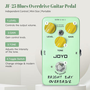 JOYO Blues Overdrive Guitar Pedals Hign Gain Overdrive from Vintage to Modern Tone for Electric Guitar True Bypass (BRIGHT DAY JF-25)