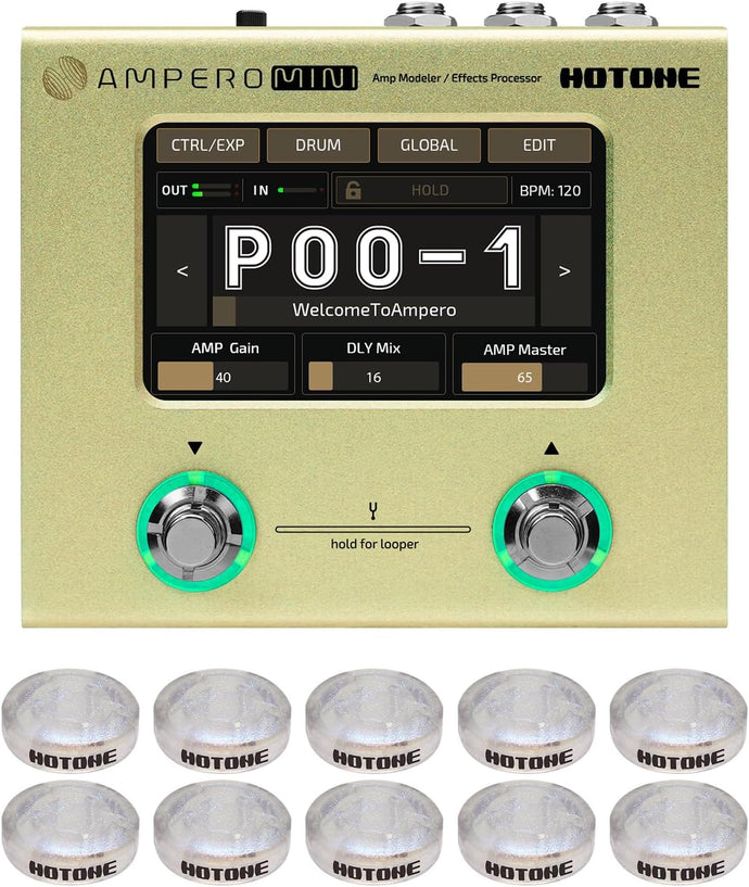 HOTONE Multi Effects Processor Pedal Guitar Bass Amp Modeling IR Cabinets Simulation Multi Language Multi-Effects with Expression Pedal Stereo OTG USB Audio Interface Ampero Mini MP-50 (Mustard)