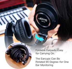 JOYO Studio Monitor Headphones Wired Audio Recording Monitor Headset Over Ear Headphones for Mixer Amplifier Podcast Keyboard Piano Deep Bass 3M Cable (JMH-01)