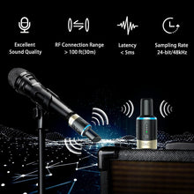 Load image into Gallery viewer, JOYO 5.8GHz Wireless Microphone Transmitter Receiver XLR Wireless Mic Adapter Wireless Microphone System for Dynamic Microphone, Audio Mixer, PA System and Camera, 4 Channels (MW-1)
