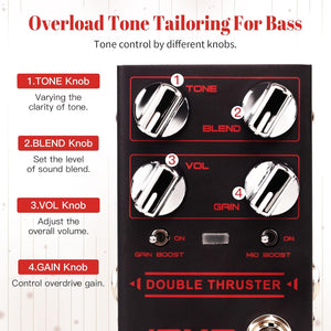 JOYO Bass Guitar Pedals High Gain Overdrive Effect Pedal with Independent Mid Frequency and Gain Boost for Bassist Electric Guitar Bass (DOUBLE THRUSTER R-28)