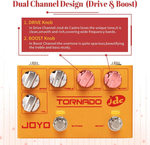 JOYO Overdrive Effect Pedal Dual Channel with Independent Footswitch for Electric Guitar - JDC Signature (TORNADO R-21)