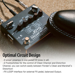 JOYO Cabinet Simulator Pedal Dual Channel with Clean and Distortion for Electric Guitar Effect (Preamp House R-15)